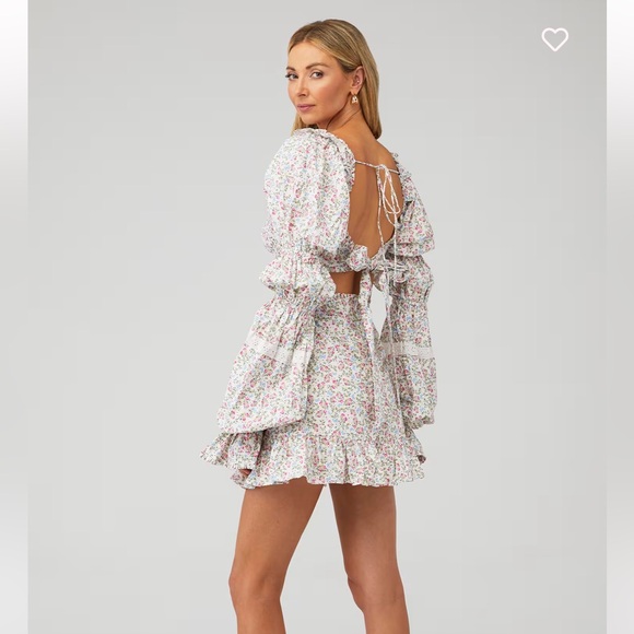 For Love and Lemons Lucca Mini Dress White Floral Lace Poplin Long Sleeve Medium - Picture 4 of 16